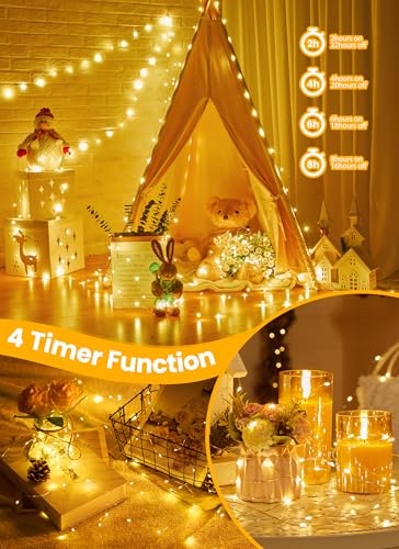 Fairy Lights with Remote, 8 Modes & Timer, 66 Feet 200 Led Christmas Light Twinkle Lights Plug in, Waterproof String Lights for Bedroom Decor Home Girl's Room Garden Party Christmas Decorations - color: Warm White, size: 1Pack - 200 LEDs