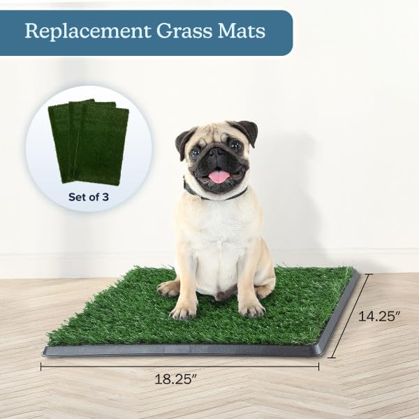 Artificial Grass Puppy Pee Pad for Dogs and Small Pets - Set of Three 18.25x14.25 Inch, Reusable 3-Layer Turf Pads for Dogs - Indoor and Outdoor Fake Grass Potty Pet Supplies by PETMAKER - size: Small 3-layer Replacement Pads