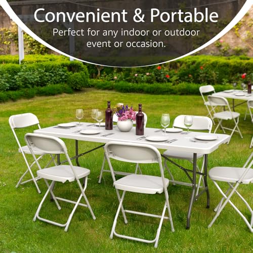 10 Pack of 6 Feet Foldable Table with Built in Handle & Steel Legs | Heavy Duty Portable | Perfect for Party, Dining, Wedding, Events, Picnic Indoor, Outdoor, Camping, Utility, Temporary - color: White, size: 10 PACK - 6 FT