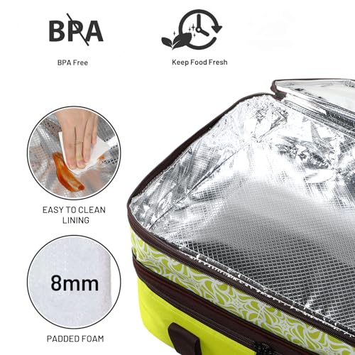 MIER Insulated Double Casserole Carrier Bag Fits 9 x 13 Inches Baking Dish, Casserole Dish, Expandable by Mid Zipper, Grass Green - color: Grass Green