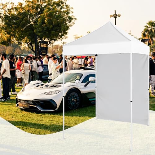 5x5 Pop Up Canopy Tent with One Sidewall, Instant Portable Beach Canopy, Outdoor Tent with Carry Bag for Camping, Sports, Tailgating, Events, White - color: White, size: With One Wall