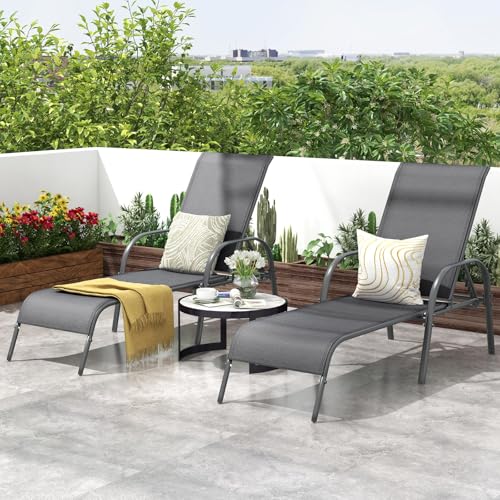 Giantex Patio Lounge Chair, Outdoor Chaise Lounge with 5 Adjustable Backrest, Sturdy Steel Frame, Sunbathing Recliner, Tanning Chair for Beach, Outside, Yard, Balcony, Pool Chairs (1,Dark Gray) - color: Dark Gray