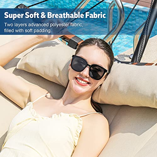 TegerDeger 12FT 2 Person Hammock with Stand Included 55 x 79IN Large Hammock 450LB Capacity with Hardwood Spreader Bar & Nylon Rope for Outside, Patio, Garden, Backyard, Beach, Poolside - Beige - color: Beige