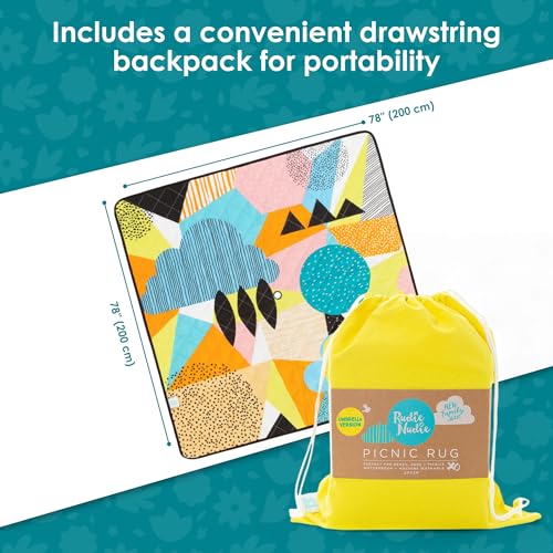 Rudie Nudie Jumbo Beach Mat with Umbrella Hole, 6'7" x 6'7" Waterproof Sandproof Picnic Blanket, Large Foldable Sand Free Beach Blankets for Park, Outdoor Portable Picnic Mat for Grass, Sand & Lawn