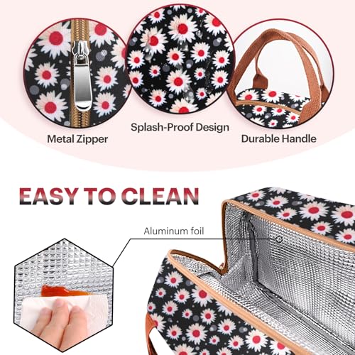 Lunch Bag for Women & Men Adult Insulated Lunch Box, Small Leakproof Cooler Food Lunch Containers Reusable High Capacity Lunch Tote Bags for Work, Travel, Outdoor (Red Flower) - color: Red Flower
