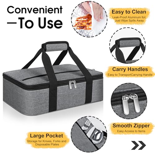 Insulated Casserole Carrier, Portable Casserole Carrier for Hot or Cold Food Lunch Tote Warmer or Cooler Bag, Lasagna Lunch Bag for Potluck Parties- Fits 9" x 13" Baking Dish-Charcoal Grey - color: Charcoal Grey, size: 16x10x4 in