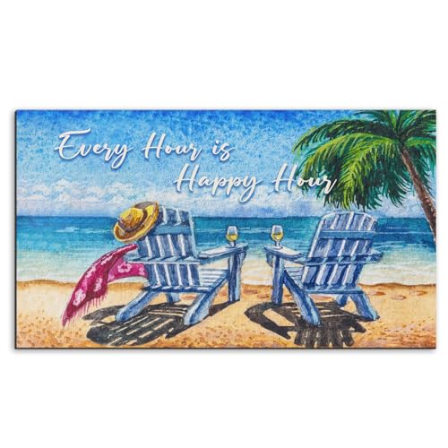 Arttown Beach Shore Tropical Door Mat, 17 x 30 Palm Tree Summer Painting Welcome Doormat Decorative Home Floor Mat, Non Slip Rubber Back and Strong Water Absorption for Outdoor Indoor Entrance Decor - color: Ocean Palm Nature
