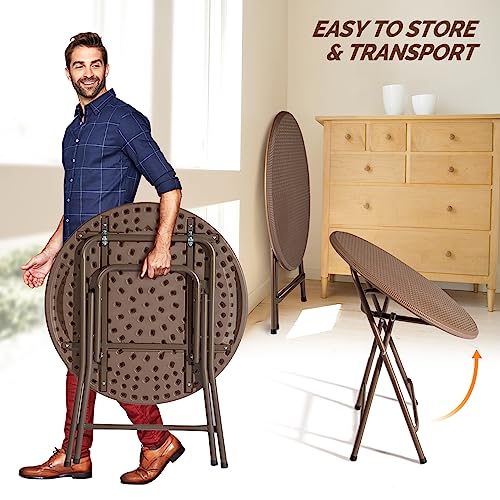 VINGLI 32" Round Folding Commercial Banquet Table, Portable Plastic Coffee Card Dining Table for Kitchen or Outdoor Party Wedding Event, 1 Pack, Brown - color: Brown
