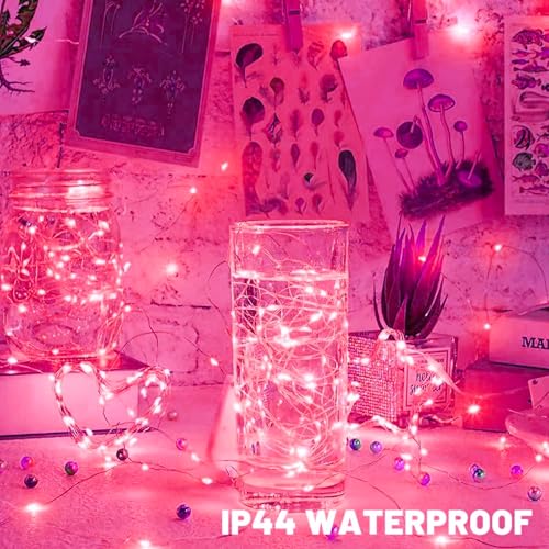 6 Pack Fairy Lights Battery Operated with Timer Silver Wire Mini 13FT 40LED Waterproof Cuttable Twinkle Christmas String Lights for Home Bedroom Wedding DIY Centerpiece Birthday (Pink) - color: Pink
