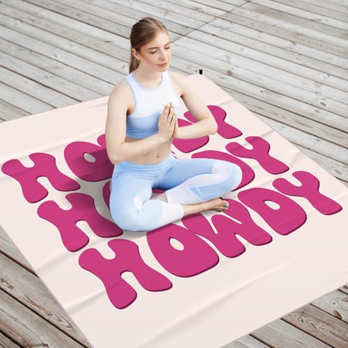 Pink Cowgirl Howdy Pocket Picnic Blankets, Preppy Western Mini Beach Camping Blanket Waterproof Sandproof, Trendy RV Outdoor Blanket Mat Gifts for Cowgirls Camper Campsite Dorm Travel 55x60in - color: Howdy