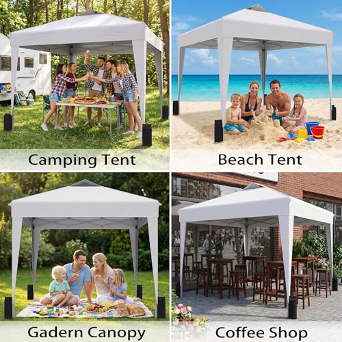 SANWAY 10x10 Pop up Canopy Tent, One-Button, Outdoor Instant Canopy Protable for Events, Camping, Parties, Vendor, Beach Tent - White - color: White