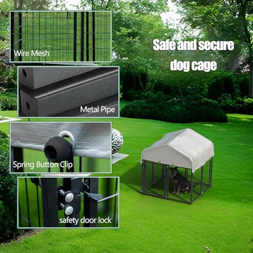 8 Panels Large Dog Kennel Outside Outdoor Dog Kennel Large with Roof Heavy Duty Outdoor Indoor Dog Playpen Enclosure Pet Pen House Fence Yard Kennel for Small Medium