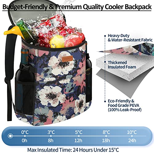 Camping Cooler Backpack 30 45 Cans, Soft Backpack Coolers Insulated Leak Proof Travel Cooler Bag Waterproof Lunch Picnic Beach Work Trip Thermal Bag Drink Beverage Beer Bag Cooler - color: Floral Painting, size: 30 Cans
