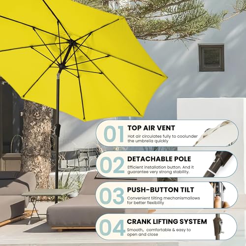 9FT Large Outdoor Patio Umbrella Pool Market Umbrella-UV Resistant, Easy Push Button Tilt and Crank, 8 Sturdy Ribs Heavy-Duty Table Umbrella for Deck, Backyard, Garden(Yellow) - color: Yellow, size: 9 FT