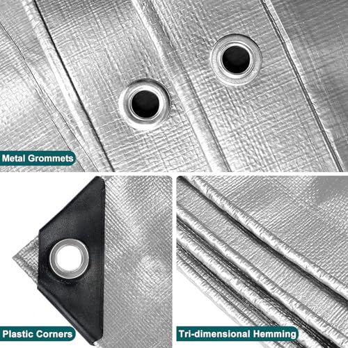 Tarps Heavy Duty Waterproof 10x12 FT,Sliver 12 Mil Large Tarps with Grommets and Reinforced Edges,UV Resistant,Tear&Fade Resistant,Finished Size Cover for Outdoors Patio,Pool,Boat,Roof,Camping,10*12FT - color: Silver-12 Mil, size: 10*12ft