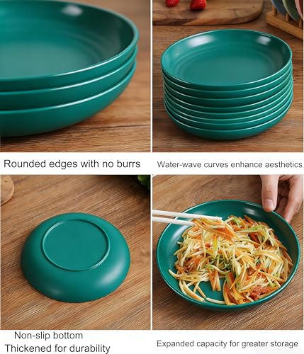 Unbreakable Reusable Plates Set of 4, 7.9 Inch Wheat Straw Plates, Microwave Safe BPA Free Dinnerware for Dessert, Salad & Daily Use - color: Dark Green
