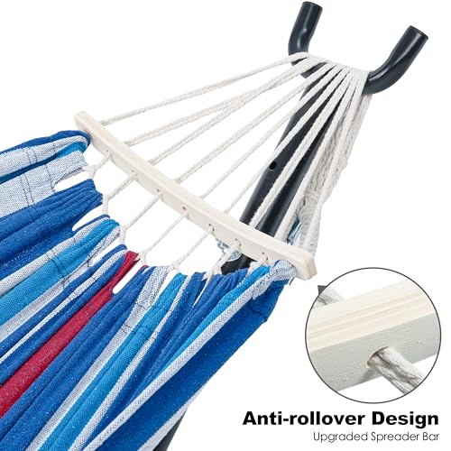 GAFETE Double Hammock with Stand for Outside, Upgraded Spreader Bar, Heavy Duty Space Saving Steel Stand 2 Person, Convenient Pocket, Easy Assembly, 600lbs Weight Capacity, Indoor & Outdoor (Rider) - color: Rider