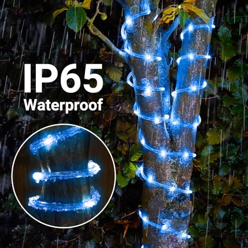 Solar Rope Lights, 2 Packs Total 132ft 400LED Solar String Lights, 8 Modes Waterproof Solar Powered Outdoor Light, Flexible Clear Tube Light for Garden Backyard Patio Deck Porch Tree Xmas Decor - Blue - color: Blue, size: 2*66ft