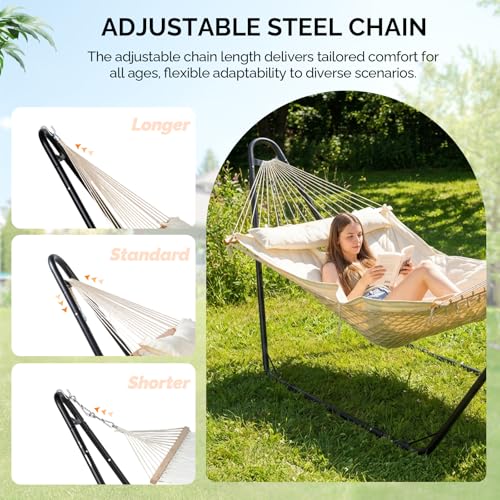 ONCLOUD Hammock with Stand, Double-Barrel Hammock with Hammock Bed, Heavy Duty Adjustable Hammock Set for Outdoors, Patio, Yard, Garden, 550 LBS (Beige) - color: Beige