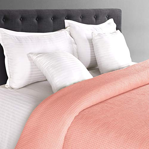 GLAMBURG 100% Cotton Thermal Bed Blanket, Twin Size, Soft Waffle Blanket, All Season, Peach - color: Peach, size: Twin (60"x90")