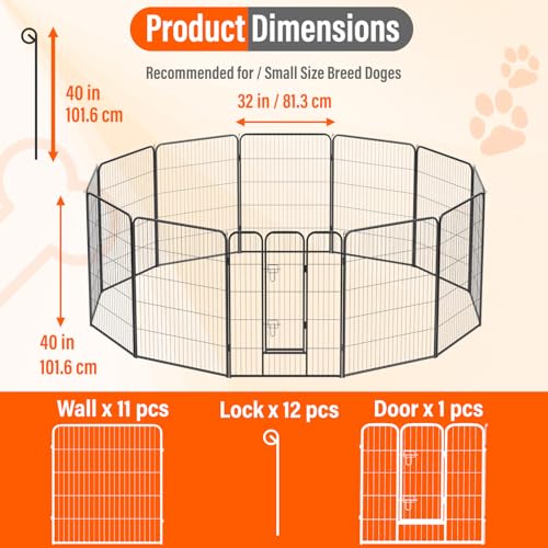 FDW Dog Playpen Kennel - 12 Panels, 40 Inch Height, Indoor/Outdoor Folding Metal Portable Puppy Exercise Pen, Heavy Duty Dog Fence for Yard, Camping - Black - style: 12 Panels