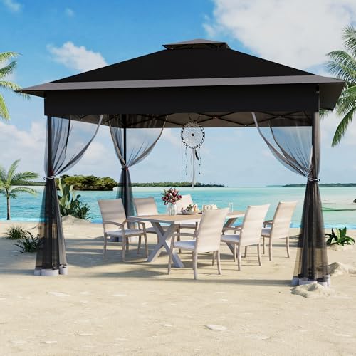 Bezseller 11x11 Pop Up Gazebo with Mosquito Netting – Easy 1-Person Setup, Water-Resistant Backyard Canopy for Family Patio & Garden Use, Black - color: Black, size: 11"x11"