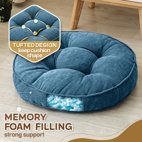 1 MIDDLE ONE Floor Pillow Set of 2, Memory Foam Floor Cushions for Adults, Large Meditation Pillow for Sitting, 22 x 22 Inches (Round | Navy) - color: Round | Navy