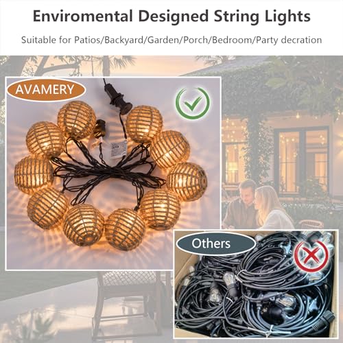 Outdoor-String-Lights-Waterproof, Boho String Lights for Patio, Garden, Porch, Balcony, Gazebo Decorative (Twine Ball) - style: Twine Ball