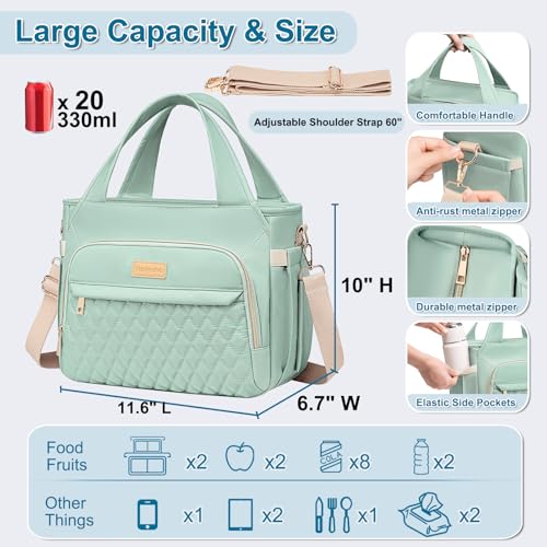 Lunch Bag Lunch Box Women - Insulated Lunch Tote Bag for Women Men, Leakproof Large Womens Lunch Bags for Work, Lunch Cooler Bag for Adult with Side Pocket for Picnic, Hiking, Beach (Green) - color: Green