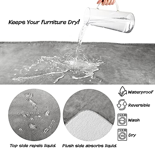 Waterproof Reversible Dog Blanket 60x70 Inches for Couch Bed Car – Soft Sherpa Fleece Pet Throw Furniture Protector Cover - Washable Pet Blanket for Dogs Cats Home Décor by PETMAKER (Gray) - color: Gray, size: Medium