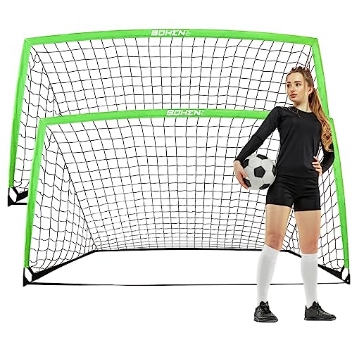 BOHEN 9x5 FT Kids Soccer Goals with Carry Bag, Portable Folding Soccer Net for Backyard Training, Indoor/Outdoor Use for Youth and Adult - color: Green, size: 9x5ft, 2 Pack