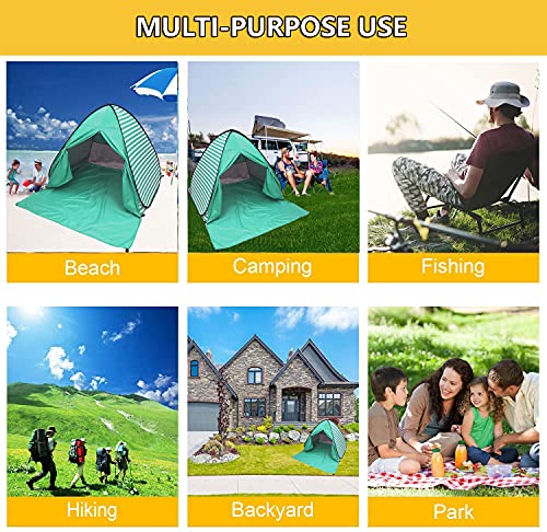 Pop Up Beach Tent Shade Sun Shelter UPF 50+ Canopy Cabana 2-3 Person for Adults Baby Kids Outdoor Activities Camping Fishing Hiking Picnic Touring (Lake Green Stripes) - color: Lake Green Stripes