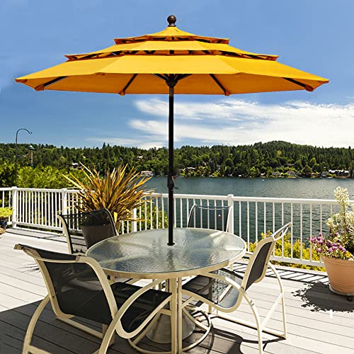 EliteShade USA 10-Year-Non-Fading 9ft 3-Tier Market Patio Umbrella, Commercial Grade Outdoor Table Umbrella with Crank Open, Windproof & UPF 50+ UV Protection, Heavy Duty Ventilation for Garden, Deck, Pool, Backyard, Beach & Bistro, Sunflower Yellow - col