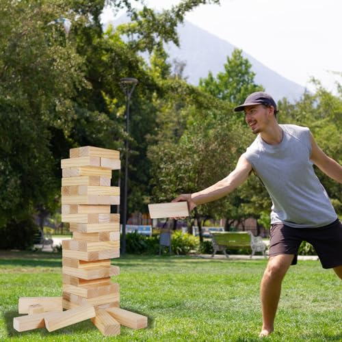 Olsa Jumbo Tumble Tower Outdoor Games 60pcs Large Blocks Stacking Lawn Yard Game for Kids Adults Family Stack to Over 5FT Giant Family Party Games for Holiday - style: XL-Over 5FT