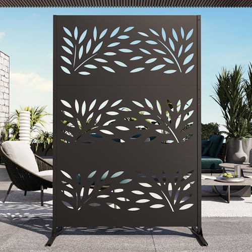 Modern Shade 4x6 FT Metal Privacy Screen with Artistic Modular Designs Decorative Patio Privacy Fence & Garden Divider, Freestanding Outdoor Metal Fence Panel, Weather-Resistant (Willow Drift) - size: 1 Panel (Willow Drift)