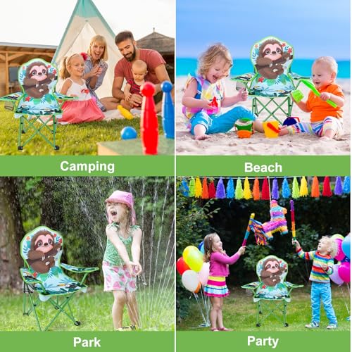 KABOER Kids Outdoor Folding Lawn and Camping Chair with Cup Holder and Carrying Bag, Children's Camping Chairs - color: Sloth