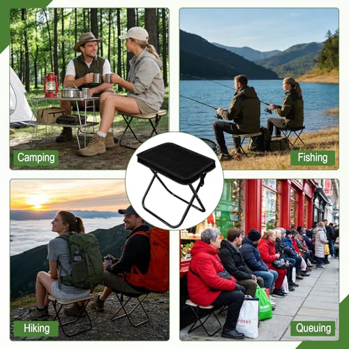 Foldable Backpack Stool 2 Pack, Portable Collapsible Camping Stool, Pocket Chair & Supports 265Lbs, Ultralight for Hiking, Outdoor, Fishing, Camping, Festivals (Black+Beige)