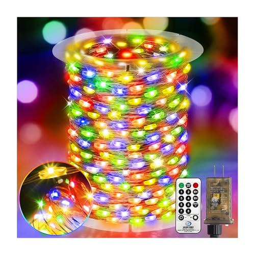 KNONEW 203FT 600 LED Outdoor Fairy Lights Plug in, Christmas Fairy Lights Outdoor Waterproof 8 Modes Memory Times for Wedding Bedroom Walls Garden Trees Decoration - color: Multicolor, size: 203FT 600 LED Copper-colored wire