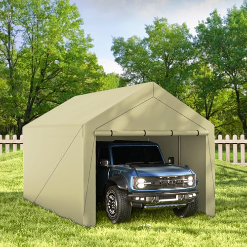 Grezone 10x20ft Heavy Duty Canopy Storage Shed, Portable Garage with Removable Sidewalls & Doors, All-Season Tarp for Car, Truck, Party SNC24# (W/BG) - color: W/BG
