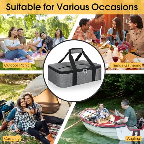 Insulated Casserole Carrier, Portable Casserole Carrier for Hot or Cold Food Lunch Tote Warmer or Cooler Bag, Lasagna Lunch Bag for Potluck Parties- Fits 9" x 13" Baking Dish-Charcoal Grey - color: Charcoal Grey, size: 16x10x4 in
