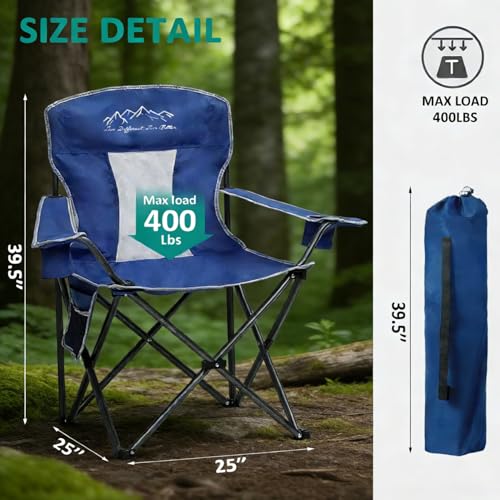 Folding Camping Chair Mesh Back Portable Breathable Outdoor Chairs with Carry Bag & Cup Holder for Camping, Beach, Fishing, Sports, Patio, Blue - color: Blue