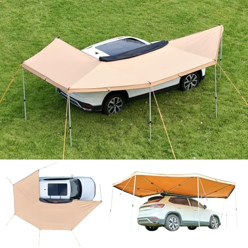 VEVOR 270 Degree Awning, 133 sq.ft Driver Side Vehicle Awning, Waterproof UV50+ Car Side Awnings with Carry Bag, All-Weather Free-Standing Overland Awnings Car Shelter for SUV Van Truck Camping - color: Khaki 270° 20*6.7ft Car Awning
