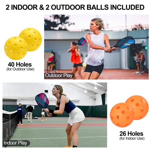 Pickleball Paddles, USAPA Fiberglass Pickleball Paddles Set of 4, Pickleball Set with 4 Pickleball Rackets, Including 4 Pickleballs & 1 Carry Bag, Pickle Ball Paddles Set for Men, Women - color: 2.Red&Blue-set of 4