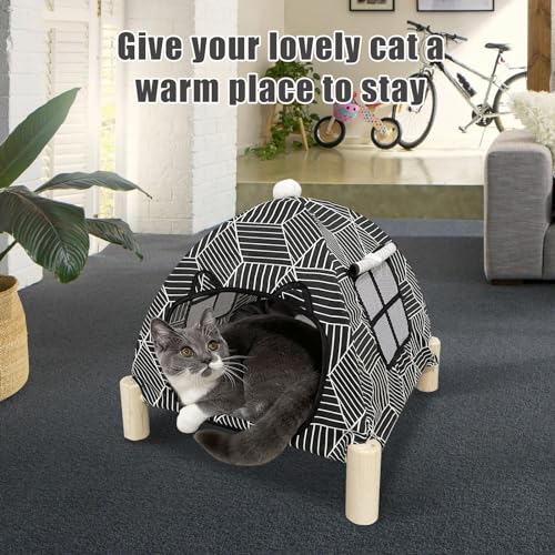 Pozico Portable Cat Tent Bed – Foldable Indoor Tent Bed for Cats & Small Dogs, Washable Cushion, Cozy Hideaway for Kittens & Cats, Easy Assembly & Travel - color: Black Diamond Tent