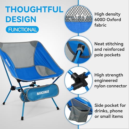 MARCHWAY Ultralight Folding Camping Chair, Heavy Duty Portable Compact for Outdoor Camp, Travel, Beach, Picnic, Festival, Hiking, Lightweight Backpacking (Bright Blue) - color: Bright Blue