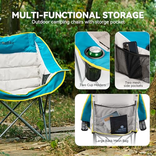 Oversized Camping Chairs 2 Pack for Adults Heavy Duty Padded Folding Portable Camp Chair with Cup Holders Storage Pocket XL Wide Seat Outdoor Beach Lawn Fishing Sports Blue Supports 400lbs - color: Light Blue-2 Pack