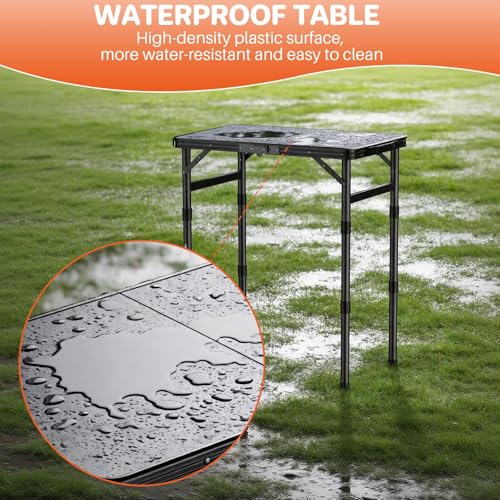 FUNYKICH Camping Table with Waterproof Plastic Tabletop 22.8''x15.7'', 3 Height Adjustable Small Folding Table, Lightweight Portable Picnic Table with Carry Handle for Picnic, Beach, Travel, Black - color: Black