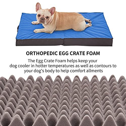 Outdoor Dog Bed for Large Dogs, Waterproof and Portable with Washable Cover, Foldable Cooling Orthopedic Bed for Outside and Indoor Use, 35" All Weather - color: Navy Blue, size: Large