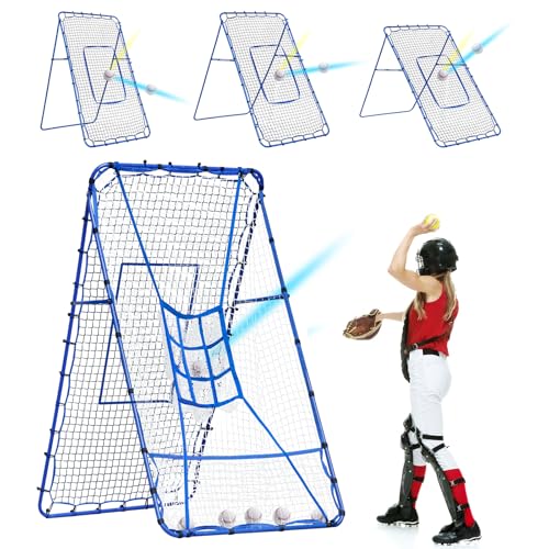 Volleyball Baseball Rebounder Net, Softball Rebounder Pitchback Net Quick Adjustments, Quick Adjustments Lacrosse Bounce Back Practice Equipment, Ideal for Outdoor Indoor and Backyard Training - size: 7FTx4FT, style: Three Mode Baseball Net