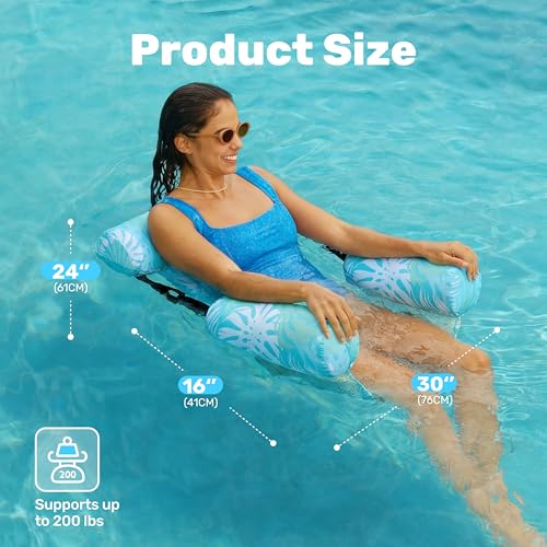 SLOOSH Inflatable Pool Floats Adult,2 Packs Floating Lounge Chairs,Blow up Pool Noodles for Adult Heavy Duty,Floating Chair for Party Summer Water Beach Lake Fun - style: Tropical Leaves-Cyan, Pink